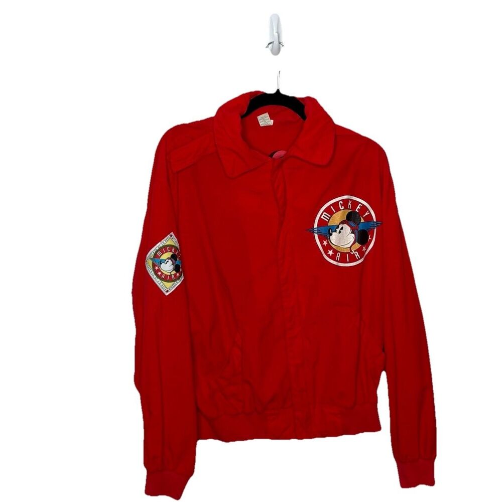 Vintage Red Mickey Mouse Air Flight Jacket Size Medium 1970s Zip Up Pockets